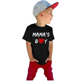 FeiliandaJJ Baby Jungen Kurzarm T-Shirt - Mama's Boy - Jungen Kinder Basic T-Shirt Sommer Tops Short Sleeve Tee (Schwarz, 80)