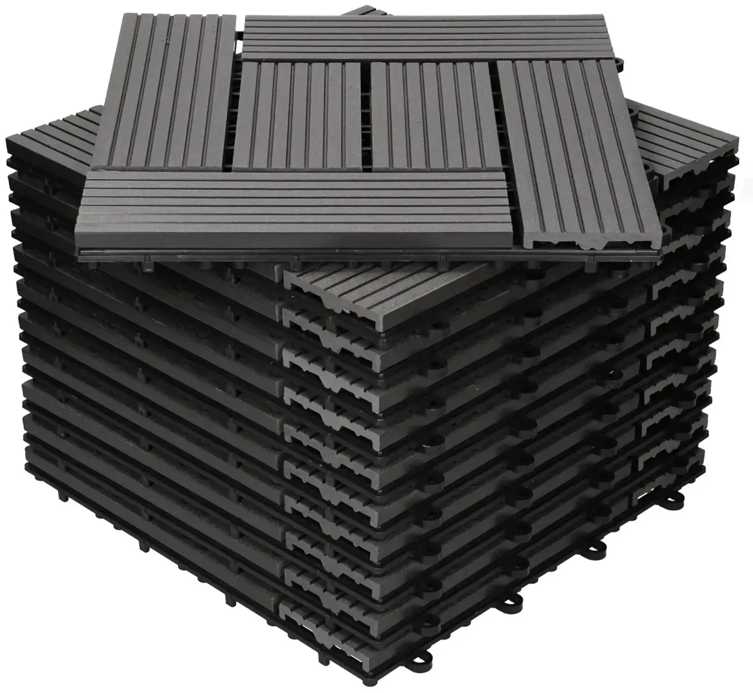 ECD Germany WPC Terrassenfliesen 30x30cm 55er Spar Set Anthrazit Holzoptik