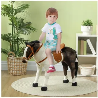 aiyaplay Stehpferd Spielpferd zum Reiten mit Sattel und Zaumzeug, 48 cm Höhe Reitpferd mit Soundfunktion, Plüschpferd bis 60 kg für Kinder 3-8 Jahre, Braun+Cremeweiß