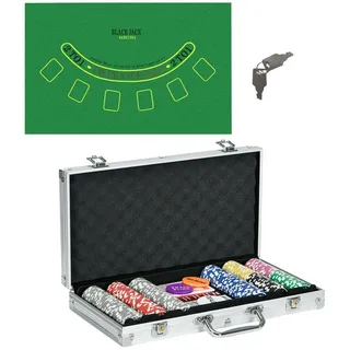 sportnow Pokerkoffer Set, 300 Pokerchips 11,5 Gramm, Pokerset mit Schloss, Silber