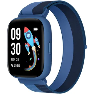 BIGGERFIVE Smartwatch Kinder, 1,8" Fitness Uhr Schrittzähler, 24/7 Puls, IP68 Wasserdicht, Schlafmonitor, Wecker, 5 Puzzlespiele mit/ohne App, Fitness Tracker für Mädchen Jungen Teens 5–16, Nylon
