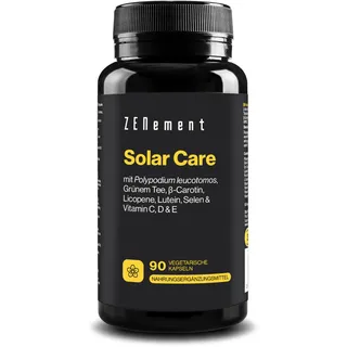 Solar Care, mit Polypodium leucotomos, Grünem Tee, β-Carotin, Licopene, Lutein, Selen & Vitamin C, D & E, 90 Vegetarisch Kapseln | Bereitet die Haut auf die Besonnung vor | Vegetarisch | Zenement