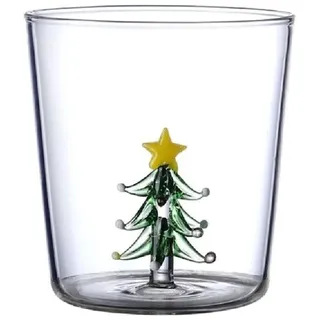 OFFILICIOUS 3D Trinkglas Becher mit Weihnachtsbaum Figur innen stielloses Glas für Wein Wasser Milch Kelch Trinkglas Tasse