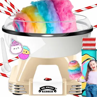 Kesser KESSER® Zuckerwattemaschine Set für dein zuhause - Mit 30x Zuckerwatte Stäbchen & Messlöffel - Retro Cotton Candy Maschine - Zuckerwatte Maschine Mit Zubehör - Höhe 22 cm - 500 W