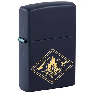 Zippo Sturmfeuerzeug - Campfire, Navy Matte, Laser Engrave - Nachfüllbar - Wiederverwendbar - Windfestes Design - Geschenkbox - Made in USA