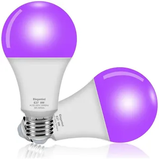 Eleganted Schwarzlicht Glühbirne 9W,2pcs E27 UV Birne Glühlampe 395-405nm Schwarzlichtlampe,Black Light Bulb UV Beleuchtung Partylicht für Neonfarben Party Keller Disco Club Ba