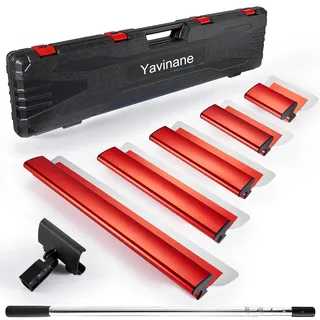 Yavinane Aluminium Flächenspachtel Set Profi mit Ergonomischem Griff und Teleskopstange, 5-teiliges Set Spachtel Werkzeug Multifunktionsspachtel zum Verputzen von Wänden und Decken (18 25 35 40 60cm)