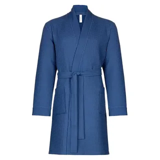 Taubert Bademantel Spa Thalasso, Baumwolle, zwei Taschen, Bindegürtel, mit Bindegürtel, Short Kimono für Herren, kurzer Wellnessmantel, 100 cm, Pique blau XL