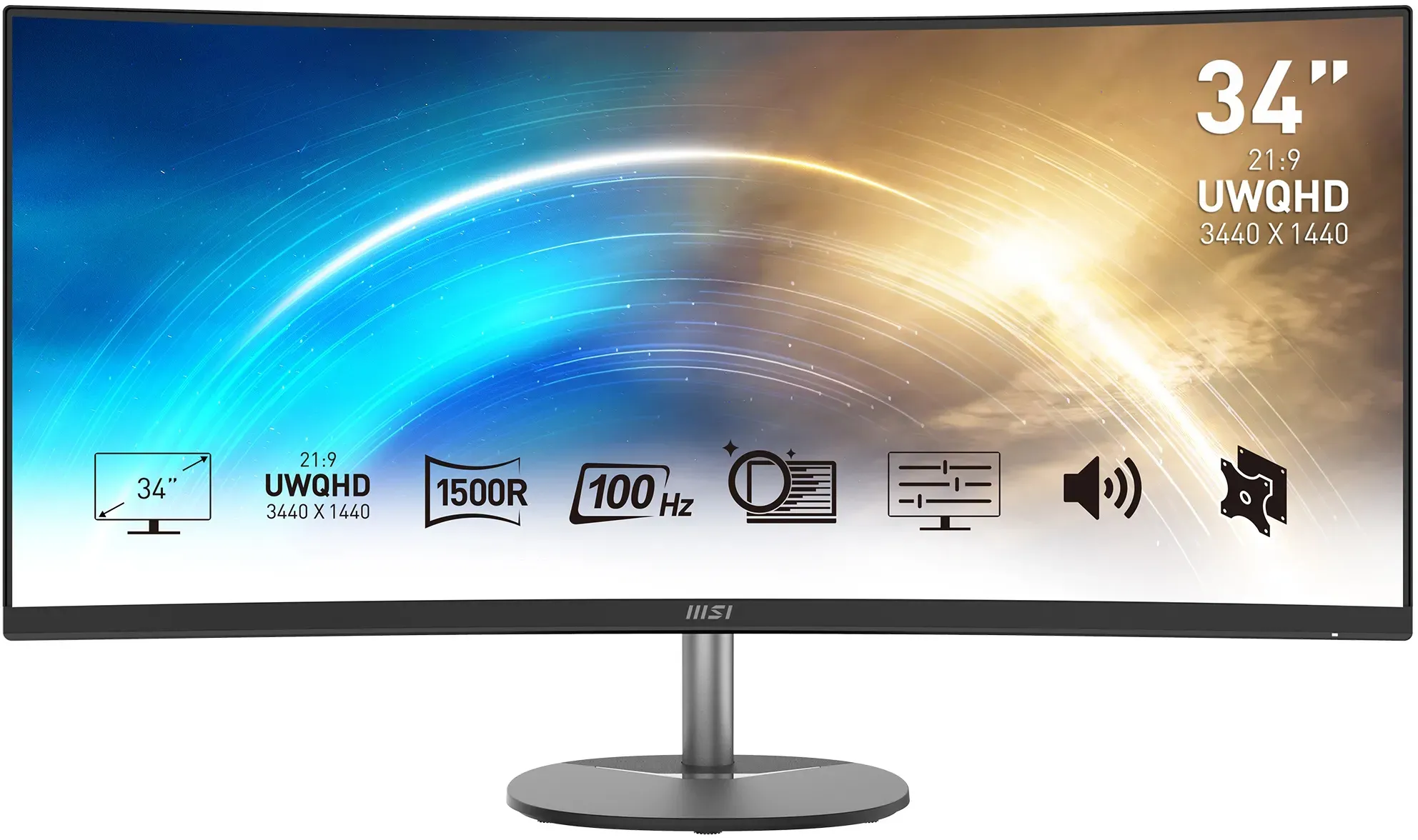 MSI Black Week % | PRO MP341CQDE Office Monitor - QHD Curved Panel, 100 Hz, Lautsprecher, WQHD Auflösung 3.440 x 1.440 | Reaktionszeit 1ms