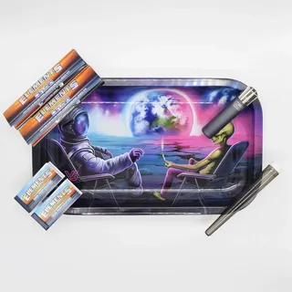 Blunt Orbit Large Rolling Tray Set - Mischeschale Stoner Kit/Kiffer Box mit Clipper, Longpapers, Filter Tips und Joint Tube - perfektes Kiffergeschenk!