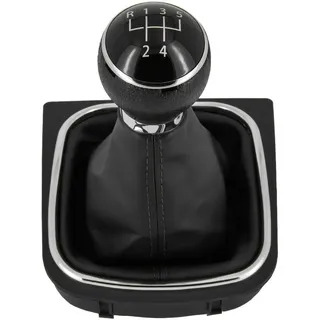 RECAMBO Schalthebel Schaltknauf, Schaltsack, Wahlhebel, Kappe für VW Golf 5 + 6, 2003-2016, Plug & Play, Auto Schalthebel Schaltmanschette, schwarz - chrom schwarz