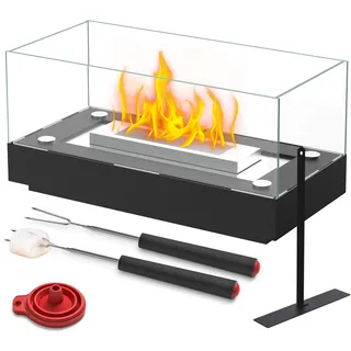 Tischkamin, Apritsce Tischfeuer für Indoor & Outdoor, Bioethanol Tischkamin mit Sicherheitsglas, Ethanol Kamin für Garten Balkon Terrassen Deko