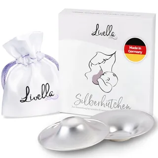 Livella | Silberhütchen aus 999er Silber | Made in Germany | Hilfe bei beanspruchten Brustwarzen | Unterstützt feuchte Regeneration beim Stillen | Wochenbett Stillhütchen (2 Stück) für Brustschutz
