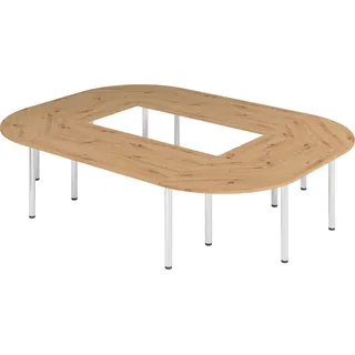 bümö Konferenztisch O-Form 320x240 cm großer Besprechungstisch in Asteiche, Besprechungstisch mit Chromfüßen, Meetingtisch für 10 Personen, Tisch für