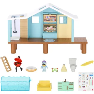 Bluey BlueY: Spielset „Strandhütte“ – mit exklusiver Figur mit Taucherbrille, 10 Zubehörteilen und Stickerbogen
