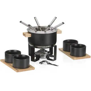 Kela Fondue-Set GUNTEN, Edelstahl Fondue für 6 Personen mit Brennpastenhalter, Gabeln, Gabelhalter,