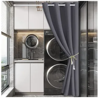 Jibenhome Türvorhang Ösen Thermo Gardinen,Blickdicht Vorhang,Treppe Thermovorhang, Einfarbig grau