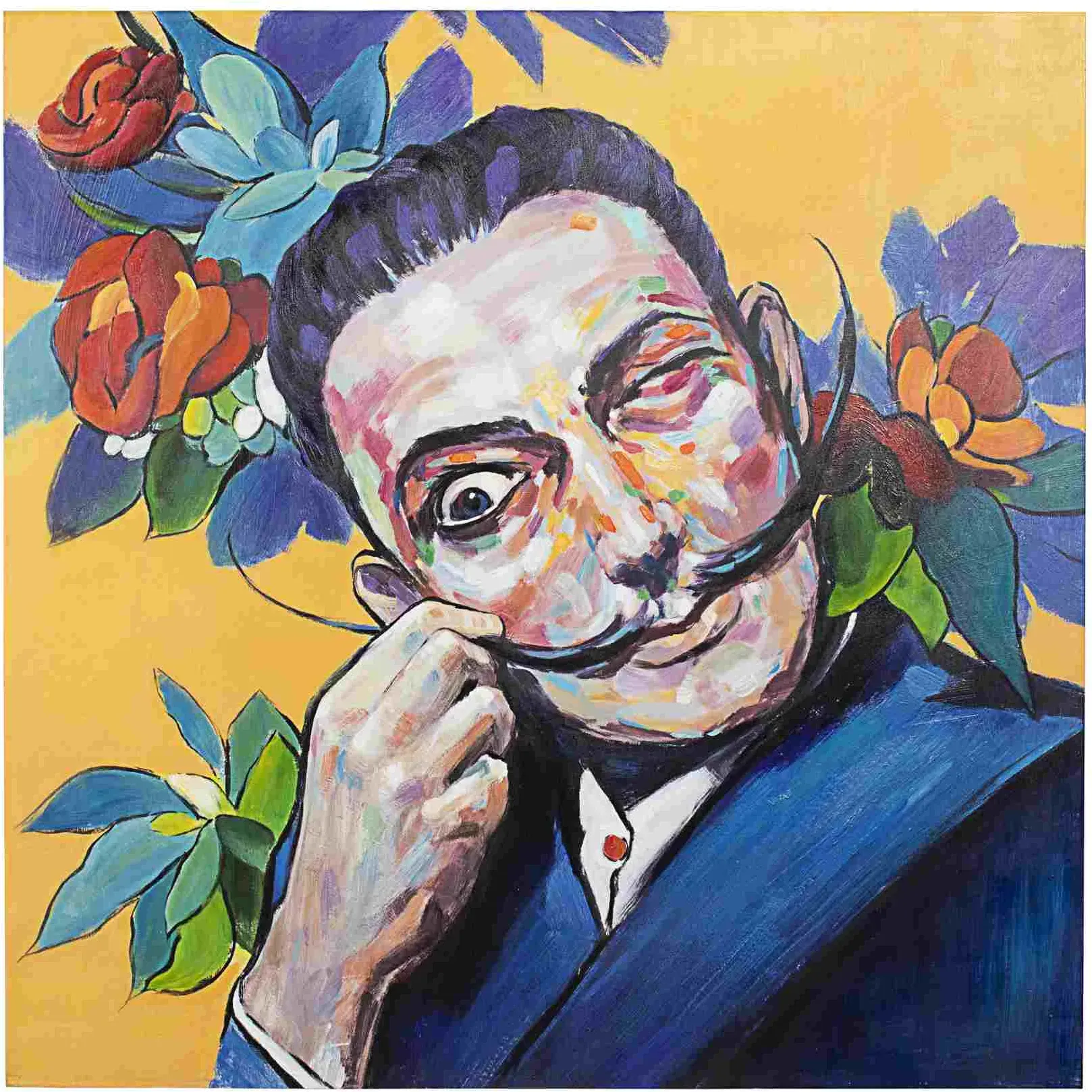 Bild Ölgemälde Salvador Dali, klassische Leinwand, bunt blau, 100x100 cm, Kiefernholz
