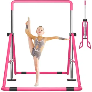 DOBESTS Gymnastikstange Kinder, Faltbarer Turnreck Reckstange Indoor, Gymnastics Bars for Kids mit Verstellbarer Höhen, Erweiterbare Junior-Heimausrüstung Stangen (Rosa)