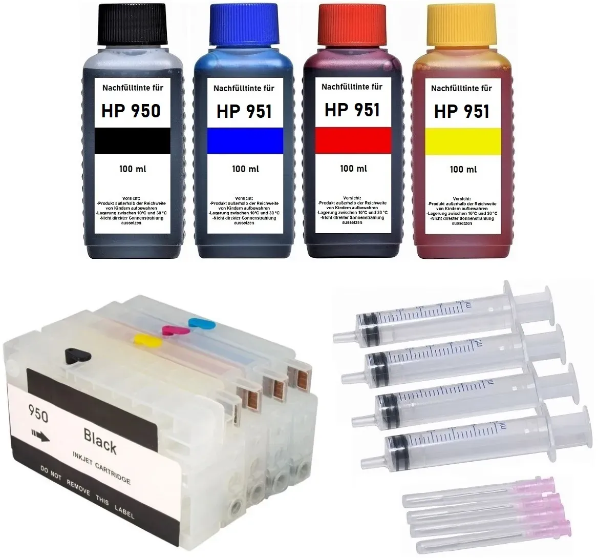 Wiederbefüllbare Tintenpatronen HP 950 & 951 XL +  4 x 100 ml Nachfülltinte