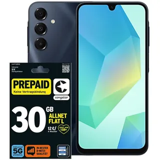 Congstar Samsung A16 128 GB + Prepaid "Allnet L" inkl. 20€ Aktivierungsbonus Prepaidkarte schwarz