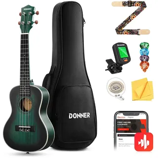 Donner Konzert Ukulele Professional Kit 23 Zoll Mahagoni Ukelele für Anfänger Erwachsene Kinder Ukele Bundle mit Online Lektion Gig Bag Aquila String Pick Tuner Strap Cloth, DUC-200B Blau
