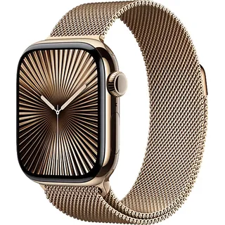 GPS + Cellular 42 mm Titangehäuse gold, Milanaise Armband gold