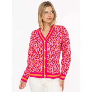 Zwilling Zwillingsherz Strickjacke "Leo Streifen" mit Knöpfen, Leomuster und Streifenbündchen orange|rosa S/M