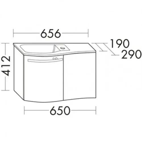 burgbad Sinea Gäste Bad Glas-Waschtisch inklusive Waschtischunterschrank, Becken rechts, Breite 670 mm, SELM065R316K0074, Farbe: Eiche Dekor Dunkel / Eiche Dekor Dunkel