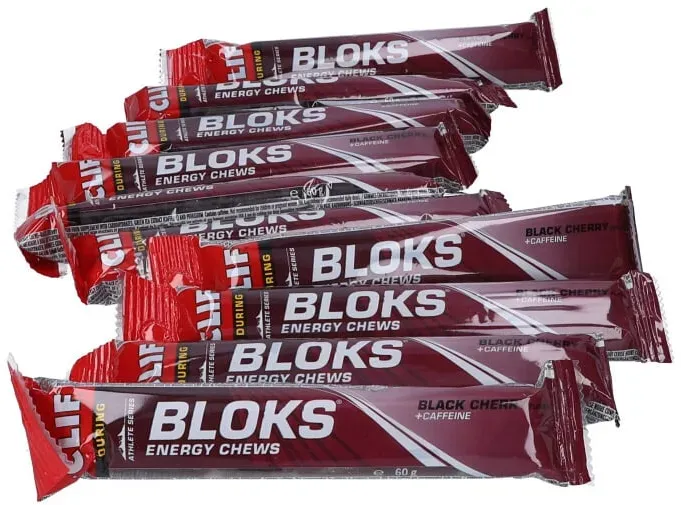 CLIF BAR Gum Bloks Schwarzkirsche + Koffein 60g | 10 Riegel Box