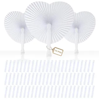 EFUTURETIME 72 Stück Herzform Handfächer Hochzeit Weiß, Papierfächer Faltbar als Hochzeitsdeko & Foto-Requisit, DIY Taschenfächer für Sommerhochzeit, Gartenparty, Gastgeschenk