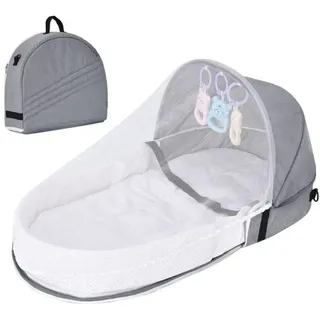 Baby-Reisebett, Tragbares Baby-Reise-Stubenwagen mit Moskitonetz und Spielzeug, Faltbares Kinderbett, Kleinkind-Reisebett für Heimreisen (Grau)