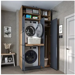 roomartstore.de Roomart Waschmaschinenschrank Dora Set für Trockner & Waschmaschine, in 4 Farben, mit Türen • Weiß • Weiß Eiche • Anthrazit Eiche • Eiche (Anthrazit Eiche)