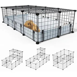 BUCATSTATE Meerschweinchen Käfig mit Wasserdichter Matte, 20 Paneelen Laufstall für Kleintiergehege 2 Tür Kaninchenkäfig aus Metall, C&C-Käfig für Igel, Welpe, Kätzchen, Hühner (120 * 60 * 30cm)