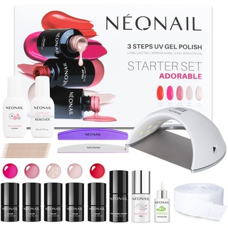 NEONAIL Starter Set ADORABLE - LED UV Lampe - UV Nagellack - Shellac - Maniküre Set - Top - Shellac Set Starterset mit Lampe - Sets - Nagellack Set - Farben - Base - Manicure - Nagelset