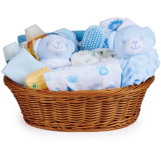 Baby Box Shop Baby Shower Geschenke Jungs - 18 Baby Set Neugeborene Junge, Neugeborenen Geschenk Junge, Baby Junge Geschenk Geburt Korb - Baby Geschenkset, Baby Korb Für Neugeborene - Blau