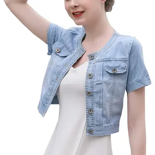 ONLY Faith Summer Damen Rundhals Jeansjacke Kurzarm Jean Coat Tops, Hell, blau, XL - XL