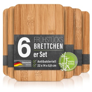 bonsport 6er-Set Frühstücksbrettchen aus Bambus Holz - 22x14x0,8cm Holzbrettchen Set Brettchen Frühstücksbrett Holzbrett