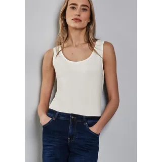 STREET ONE "Style ANNI", Damen, Gr. 44, weiß (sanftes weiß), Jersey, Obermaterial: 48% Baumwolle, 48% Modal, 4% Elasthan, unifarben, regular fit taillenbedeckt, Rundhals, Tops Tanktop