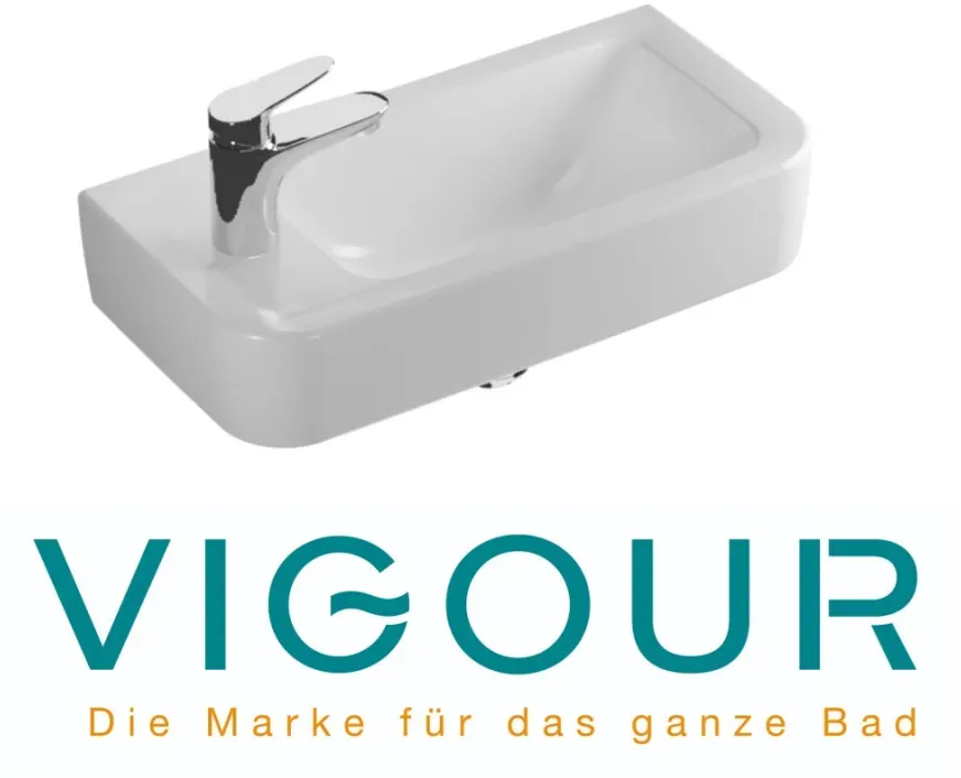 VIGOUR CLIVIA Handwaschbecken eckig 50x25 cm Hahnloch links, weiß