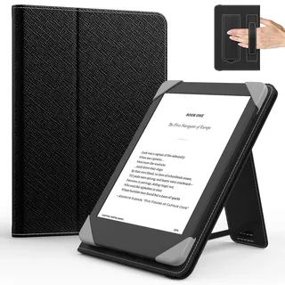 Moko Universal hülle für 6 Zoll Kindle E-Reader und Tablets, Kindle/Kobo/Tolino/Pocketook/Sony E-Book-Tablet, leichte Folio-Hülle aus PU-Leder mit Handschlaufe und Ständer, Schwarz