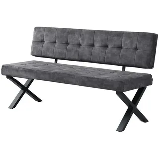 B&D home B&D home® Sitzbank Karen 160 cm – gepolsterte Esszimmerbank mit Rückenlehne, X-Metallgestell schwarz, Webstoff/Microfaser in Anthrazit, modern Industrial Design für Esszimmer, Küche & Flur