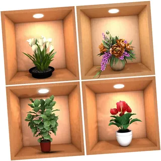 TOPPERFUN 4stücke Entfernbare Selbstklebende Blumentopf-wandaufkleber Floraler Wanddekor Für Wanddekorationen Realistische Muster