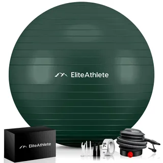 HOEL EliteAthlete® Gymnastikball Sitzball Büro ergonomisch mit Anti Burst System - Fitness Yoga Pilates Schwangerschaft - Schwangerschaftsball Fitnessball Yogaball - Yoga Ball inkl. Luftpumpe - Forest 75cm grün 75 cm