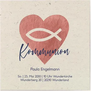 Einladungskarten zur Kommunion selbst gestalten - Ichthys Herz - Rosa | Wunderkarten.de