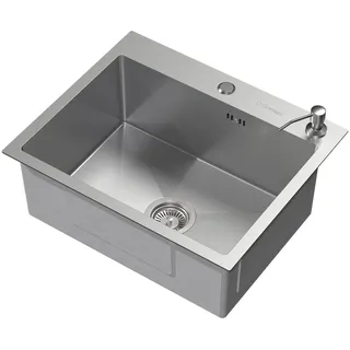 ML-Design Spülbecken Edelstahl 55x45 cm, Rechteckig, 1 Becken mit Seifenspender, Silber, Metall, 45x20x55 Küchen, Küchenausstattung, Küchenspülen