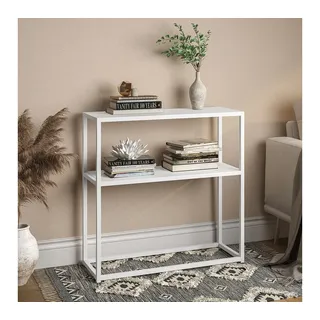 skølm Skadi Metallregal weiß für Wohnzimmer - Flurtisch schmal 80x28x80 cm - Sofatisch mit Ablage - Schmales Regal Metall mit Stauraum - Beistelltisch mit verstellbaren Füßen