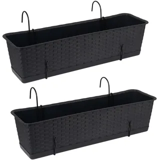 Tymar Blumenkasten Balkon mit Halterung, Balkonkasten, 2 Stück, Rattan, Pflanzkasten aus Kunststoff((2pack) Anthrazit, 60cm)