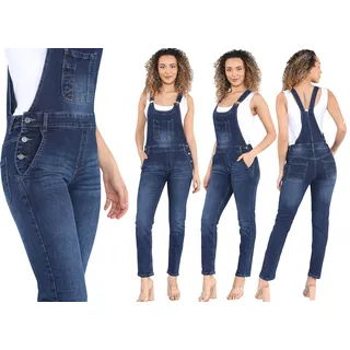 imporio 11® Damen Denim-Latzhose, lange Länge, Latzhose, Denim-Overall, Größen 36-38-40-42-44-46-48-50, Mittlere Wäsche, 44 - 44