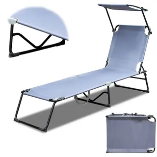 Jiubiaz Sonnenliege Sonnenliege Gartenstuhl Klappbar Grau Strandliege mit Sonnendach - Grau